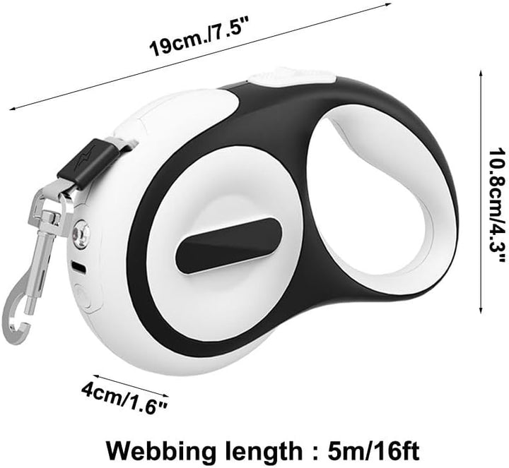 Hundeleine 5m, Einziehbar Hunde Rollleine mit LED Licht, Ausziehleine mit Schnellbremsknopf für Trai