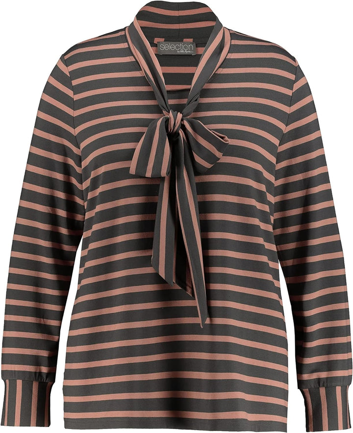 Ulla Popken Damen grosse Grössen Übergrössen Plus Size Shirt, Ringel, Classic, Schluppe, Langarm asp