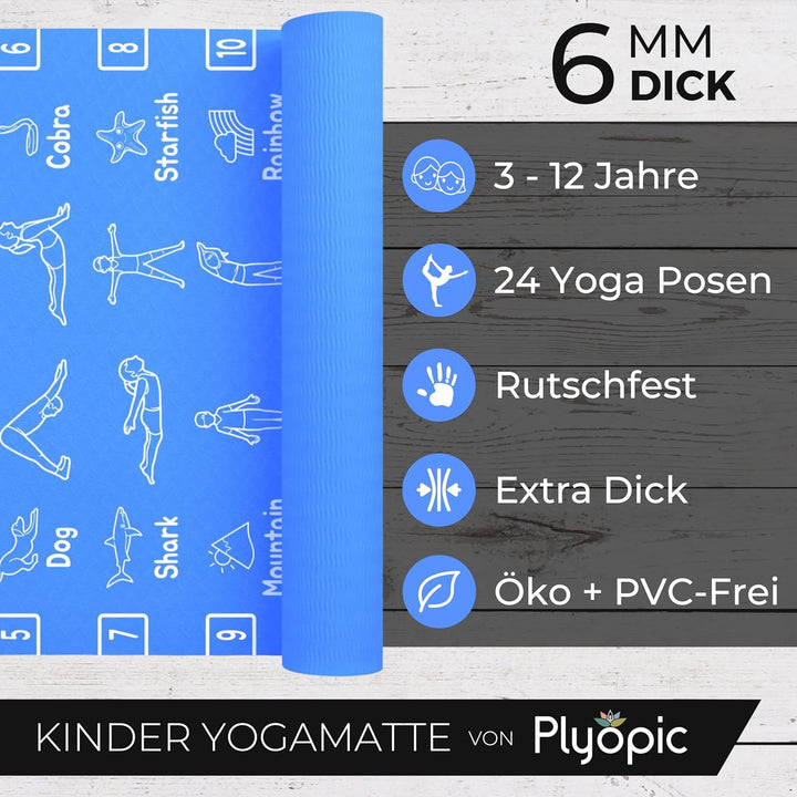 Plyopic Kinder Yogamatte – Leicht, Rutschfest, TPE Fitnessmatte – Ideal für Jungen &amp; Mädchen (3–12 J