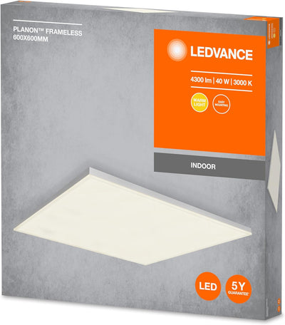 Ledvance LED Wand-und Deckenleuchte, Rahmenlose Panel Leuchte für Innen, Warmweiss (3000K), 40W, 600