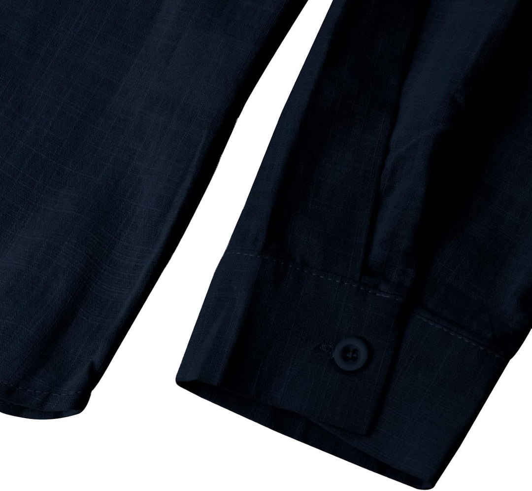 YAOBAOLE Leinenhemd für Herren, Casual, Sommerhemd, leicht, lange Ärmel, Knöpfe, Mao-Kragen, Strand,