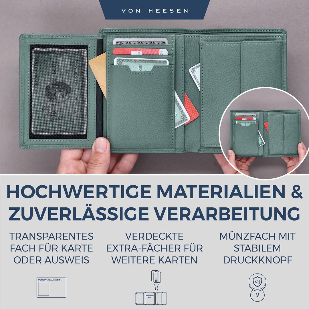 VON HEESEN Leder Geldbörse RFID Schutz I Echtleder Geldbeutel für Damen &amp; Herren I Portemonnaie Brie