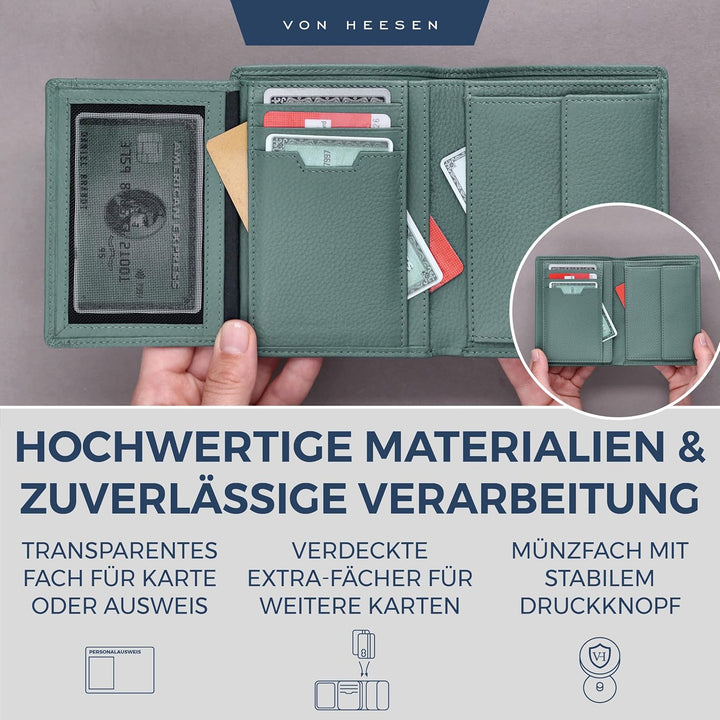 VON HEESEN Leder Geldbörse RFID Schutz I Echtleder Geldbeutel für Damen &amp; Herren I Portemonnaie Brie
