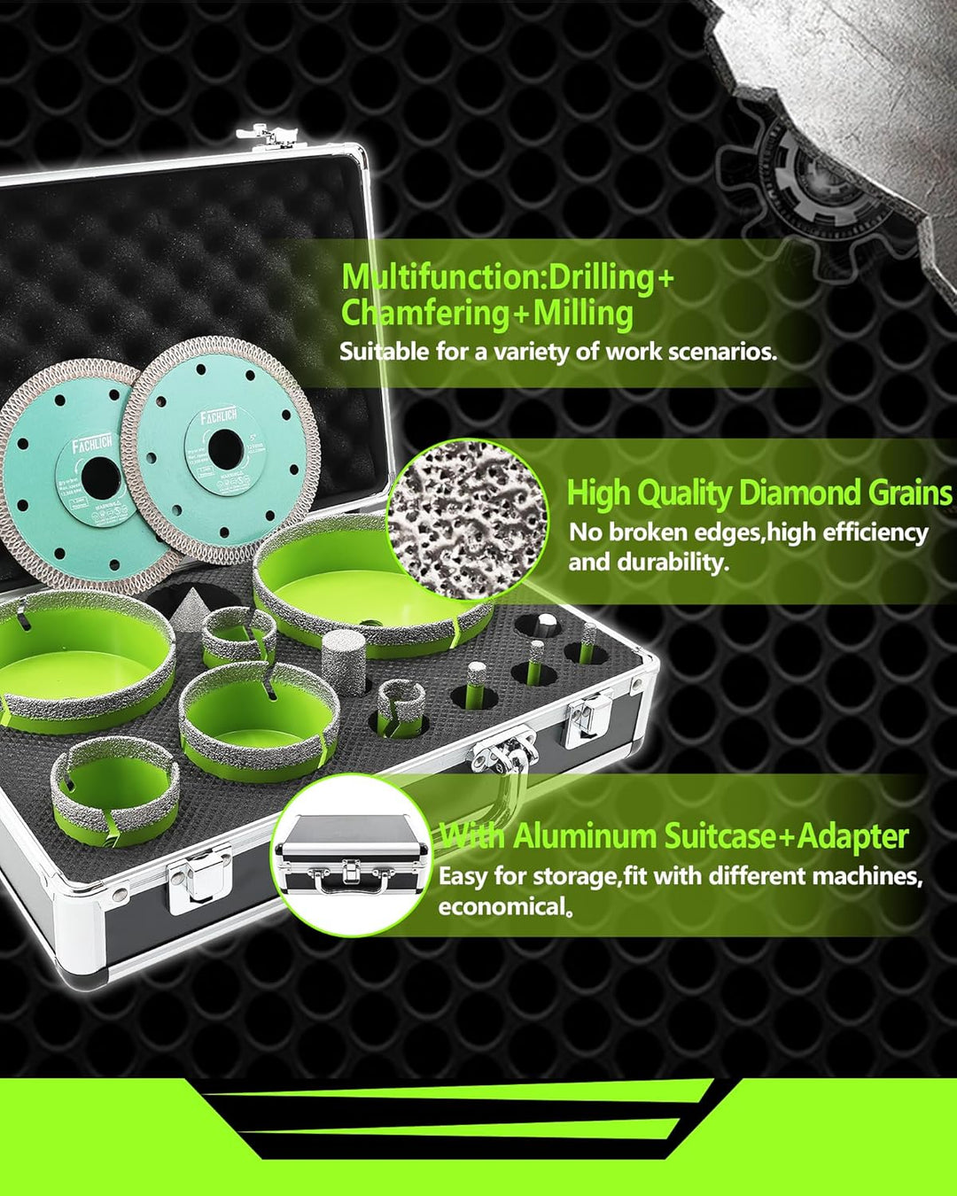 Diamant-Trennscheibe 125MM Fliesentrennscheibe und FACHLICH Diamant Fliesenbohrer Set 6-125mm