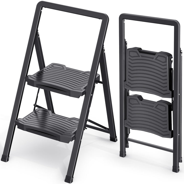KINGRACK Trittleiter 2 Stufen, Leiter Klappbar mit Handlauf Belastbar bis 150 kg, Rutschfester Tritt