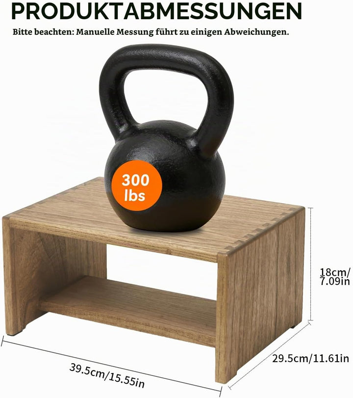 KIRIGEN Tritthocker Holz, Holzhocker, Holzschemel aus Massivholz | 2 Stufen · Stauraum · Handarbeit