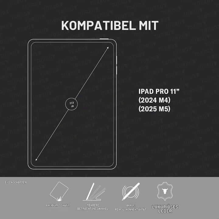 TORRO Lederhülle kompatibel mit iPad Pro 11" M5 / M4 - Echtleder iPad Pro 11 2025/2024 Hülle mit Sta