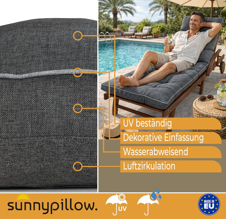 sunnypillow Liegenauflage 200 x 60 - Auflage für Gartenliege extra dick 13cm - Outdoor, wasserdicht,
