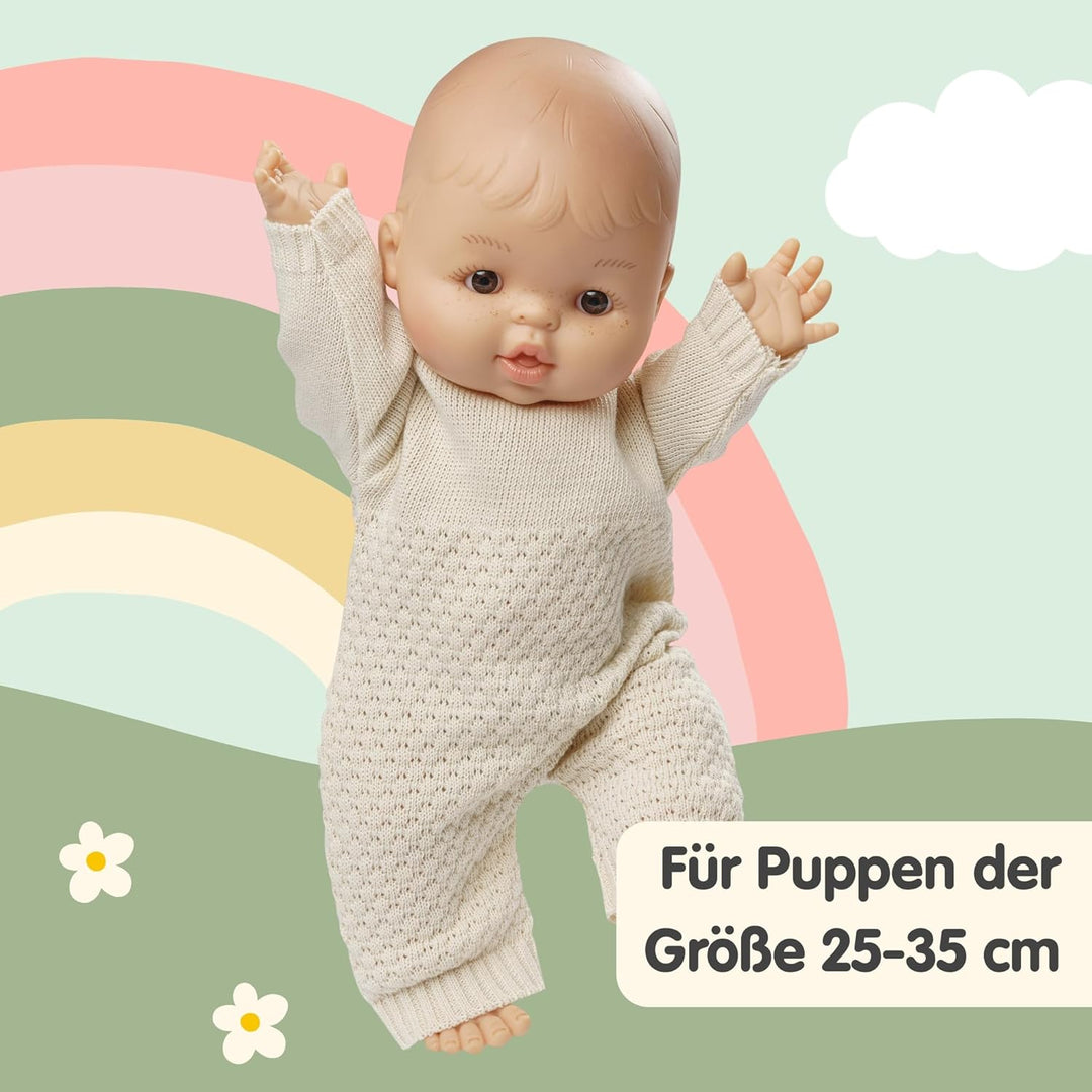 Heless 1480 - Puppenkleidung aus 100 Prozent Bio-Baumwolle, Strickstrampler in Ecru für Puppen und K