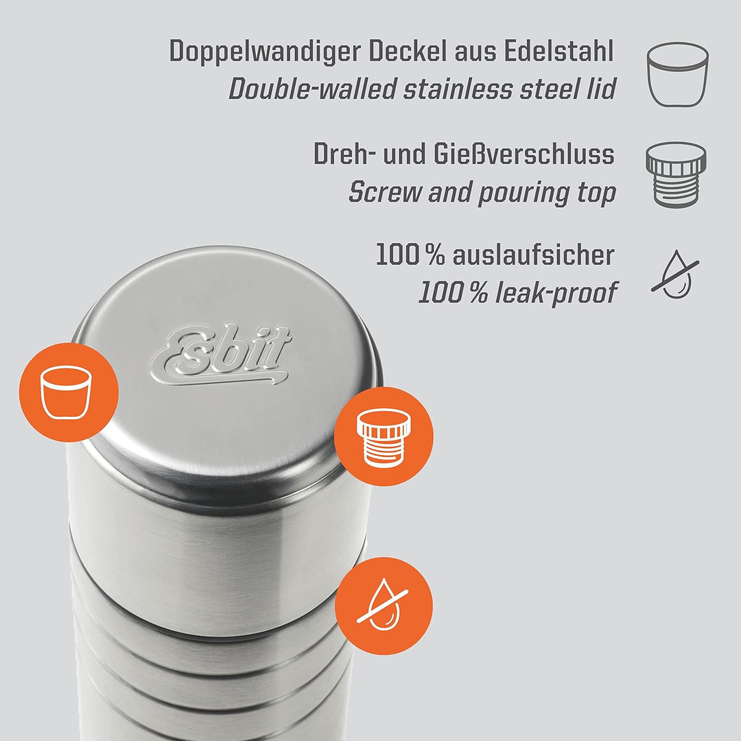 Esbit Isolierflasche Majoris mit Becher - Trinkflasche 500 ml aus Edelstahl - für warme und kalte Ge