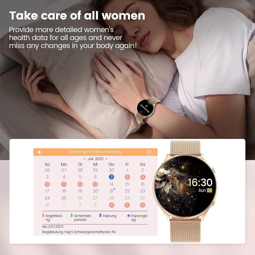 elfofle Smartwatch Damen mit Telefonfunktion, 1,39" TFT HD Touchscreen, IP67 Wasserdicht mit 120 Spo