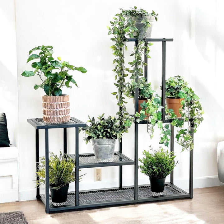 DanDiBo Blumentreppe Indoor Metall Schwarz 4 Ebenen 96579 Blumenständer Modern Pflanzentreppe Design
