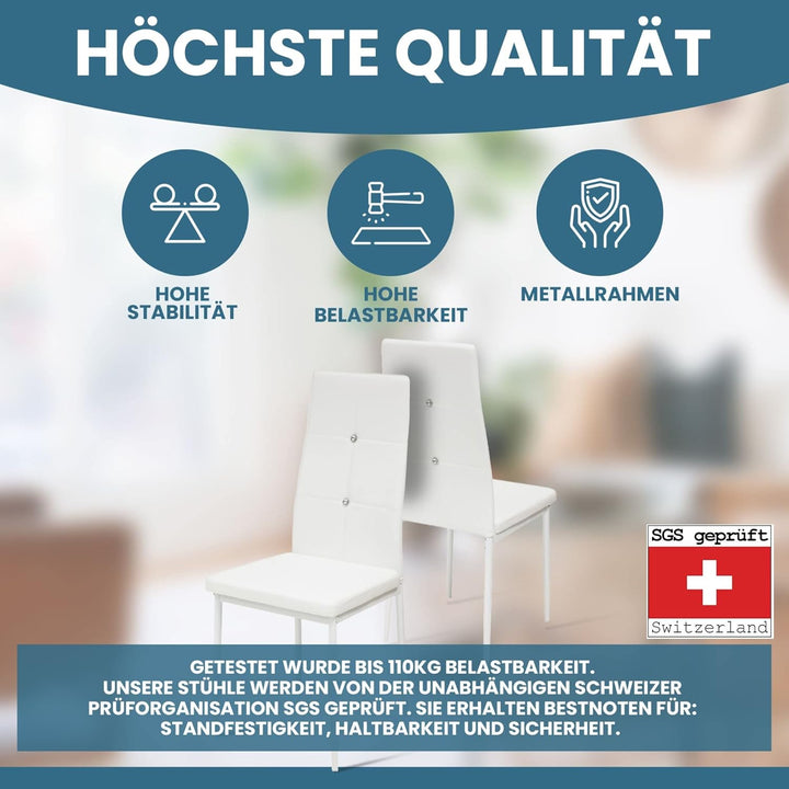 Albatros Esszimmerstühle 6er Set Diamond, Weiss - Edler Diamant-Look, Kunstleder-Bezug, bequemer Pol