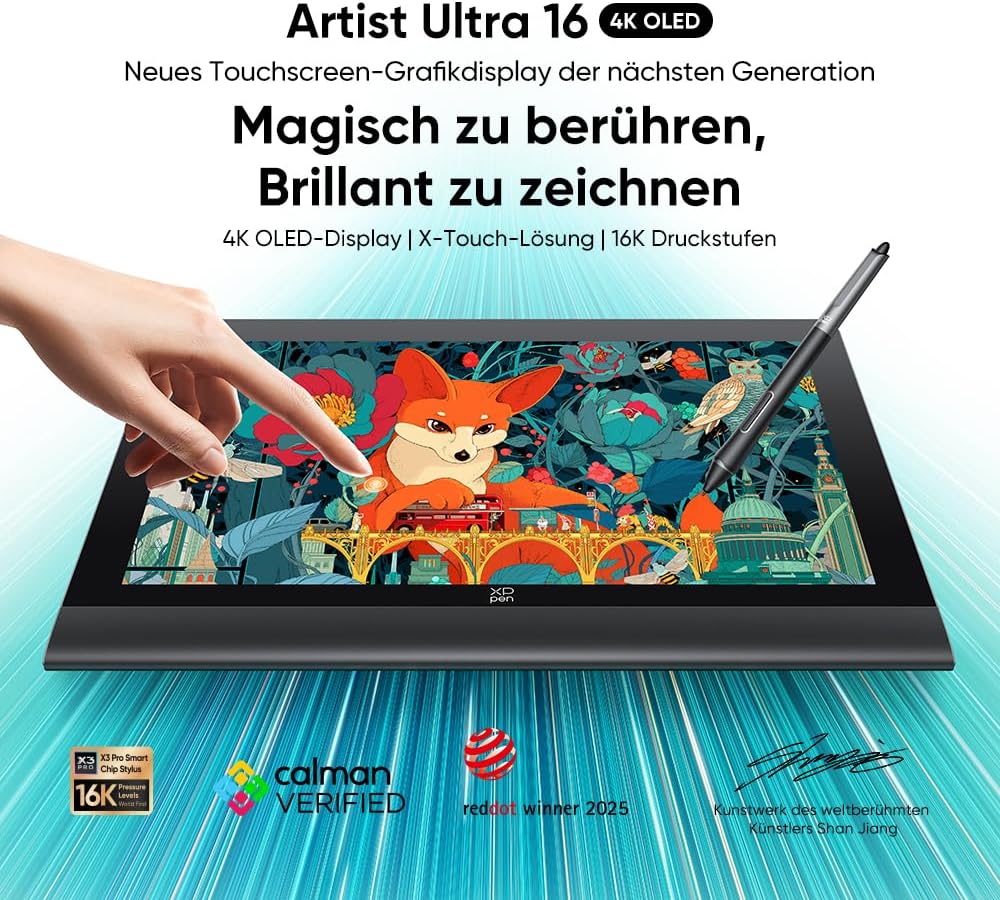 XPPen Artist Ultra 16 OLED 4K Touch-Screen-Grafikdisplay, 100,000: 1 Kontrast, 99% Adobe RGB Farbabd