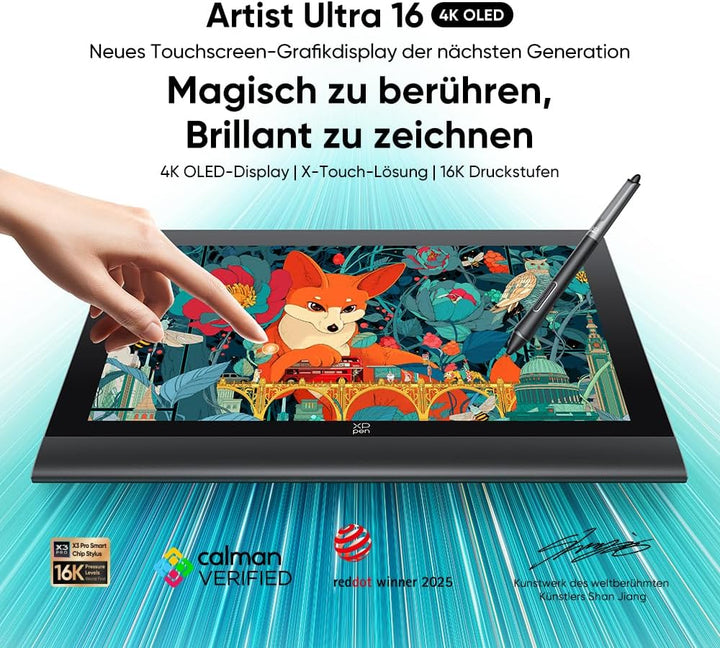 XPPen Artist Ultra 16 OLED 4K Touch-Screen-Grafikdisplay, 100,000: 1 Kontrast, 99% Adobe RGB Farbabd