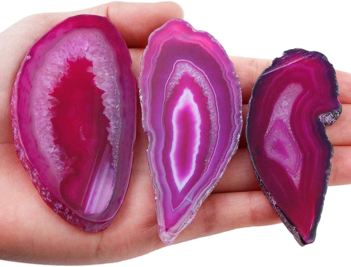 mookaitedecor 12 Stück Natürliche Geode Achat Scheiben, unregelmässige poliert Achat Edelsteine Name
