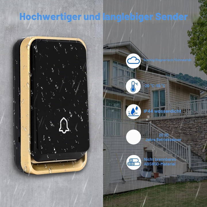 『Keine Batterie Erforderlich』Drahtlose Türklingel wasserdicht, AURTEC-Türklingel-Kit mit 1 Empfänger