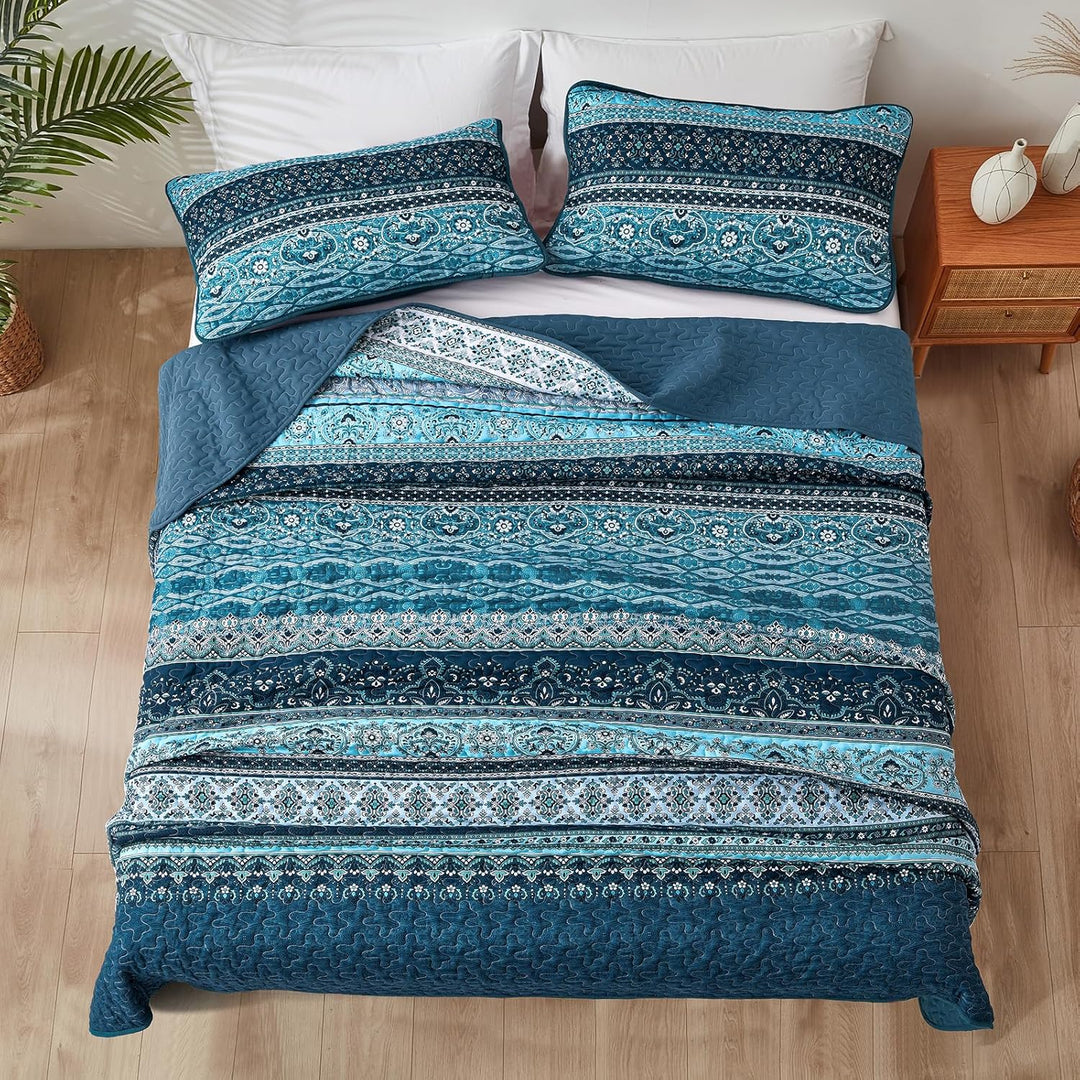 WONGS BEDDING Tagesdecke 220x240 Bettüberwurf Boho Decke Steppdecke 3 Teilig Doppelbett Gesteppt Bet