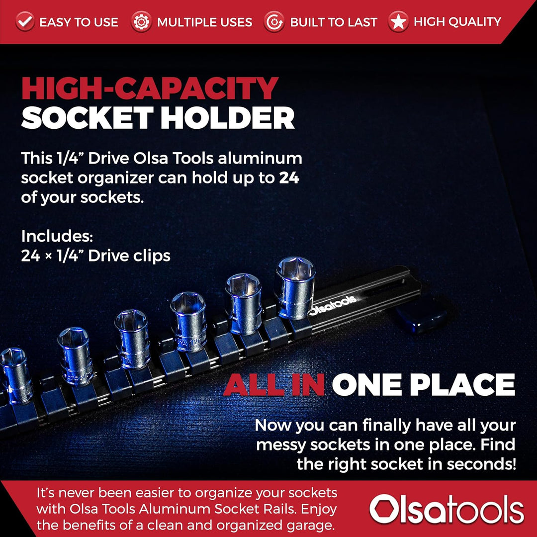 Olsa Tools Aluminium-Steckschlüssel-Organizer, 1/4-Zoll-Antrieb, professionelle Qualität, Schwarz 1/
