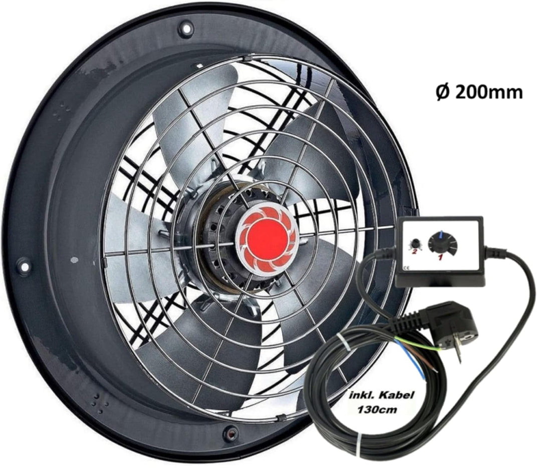 Uzman-Versand 200mm Industrie Wandventilator mit 500 Watt DREHZAHLREGLER Axial Radial Ventilator Geb