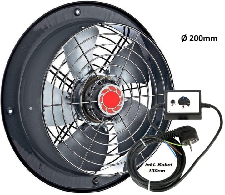Uzman-Versand 200mm Industrie Wandventilator mit 500 Watt DREHZAHLREGLER Axial Radial Ventilator Geb
