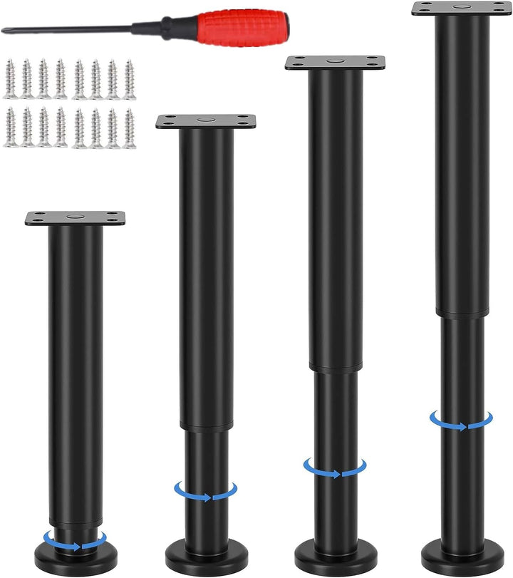 EURXLQ 4 Verstellbare Möbelfüsse Schwarz,18-30cm Tischbeine Metall Füsse für Möbel,rutschfest,Rostbe