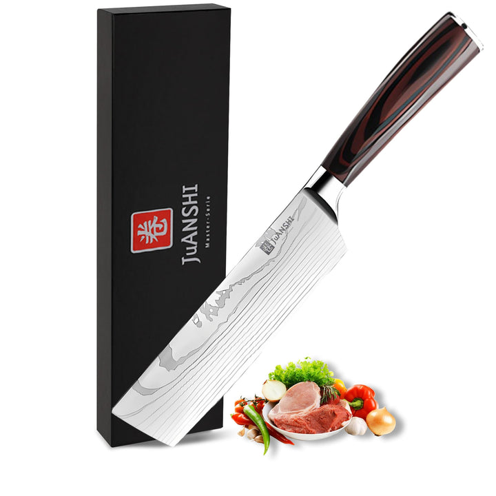 JUANSHI® Profi Nakiri Messer 18 cm klinge- Asiatisches Messer Hochwertiges Edelstahl-Küchenmesser mi