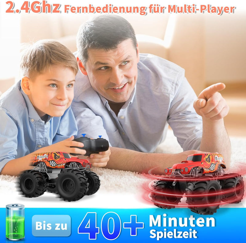 Carox Amphibienfahrzeug Ferngesteuertes Auto, 2.4 Ghz 1500mah RC Auto, Wasserdicht Monstertruck Auto