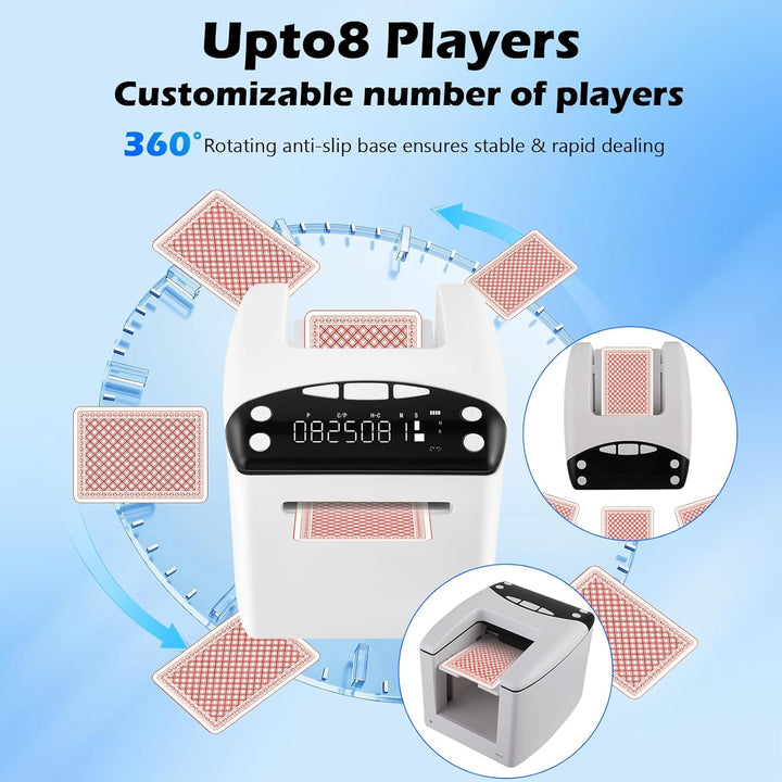Automatischer Kartengeber, Automatischer Karten Austeiler mit 8 Spielern, 360° Drehung, 4000mah Wied