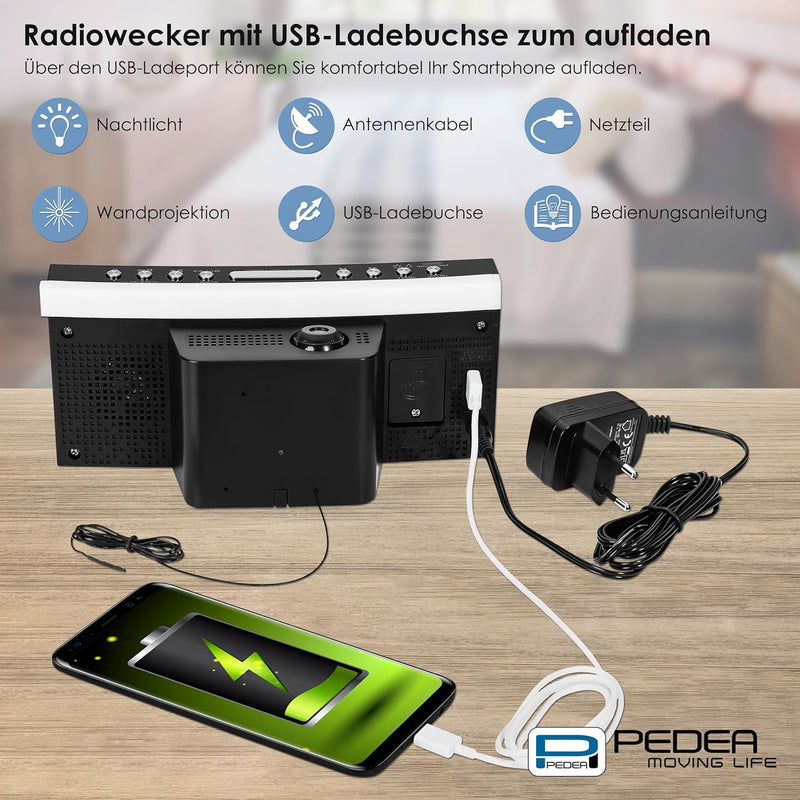 PEDEA Digital Radio-Wecker | Projektionsuhr mit LED-Anzeige und lauter Dual-Alarm Clock für Tiefschl