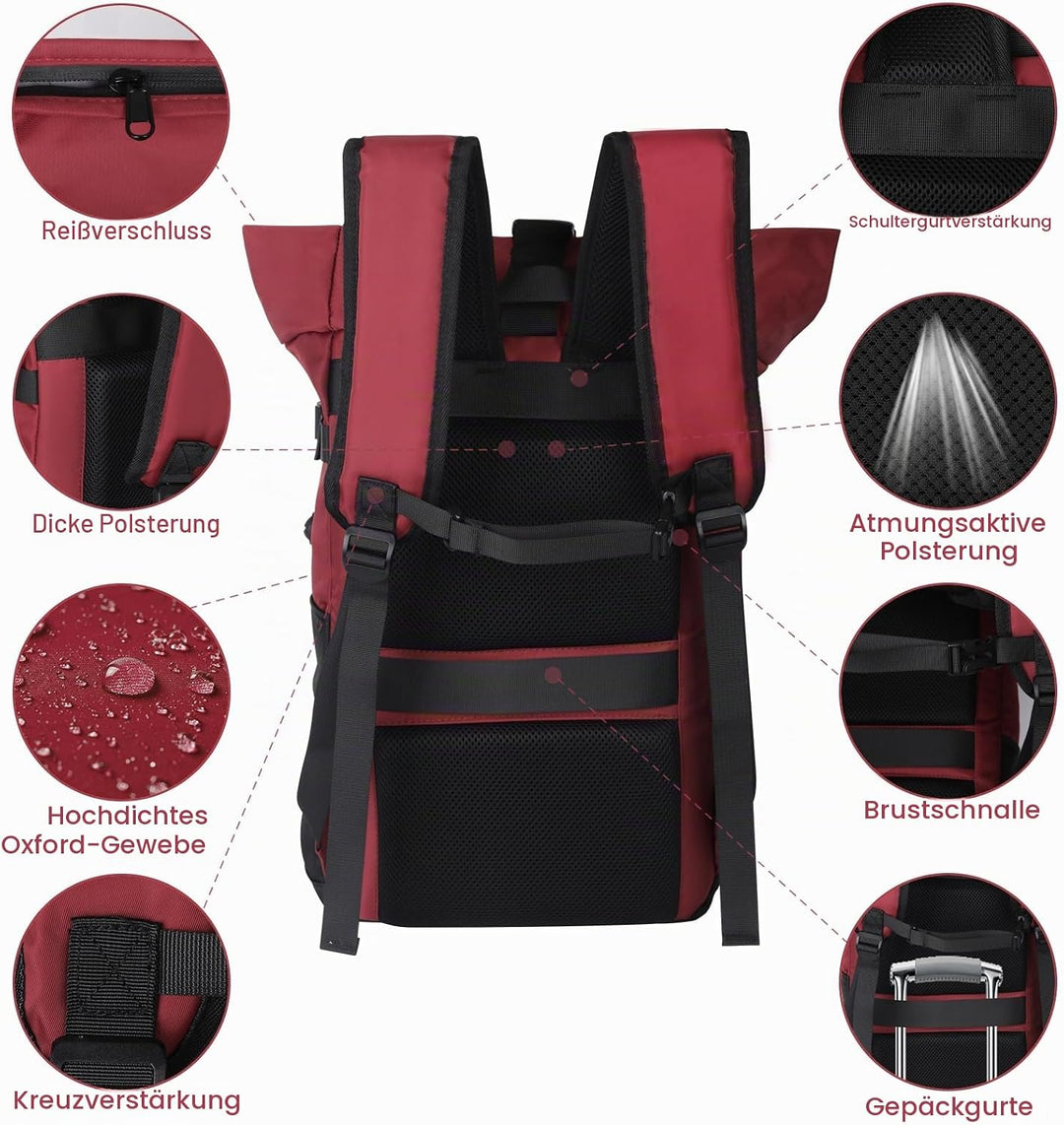 Rucksack Damen,Rolltop Rucksack Herren,28L Gross Schulrucksack Rucksack Wasserdicht mit Laptopfach 1