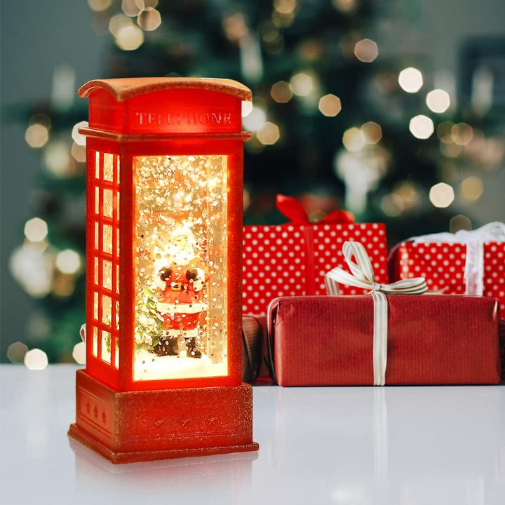 2 Stück Weihnachten Schneekugel Laterne LED Wasser Telefonzelle Weihnachtskugel Telefonkabine Orname