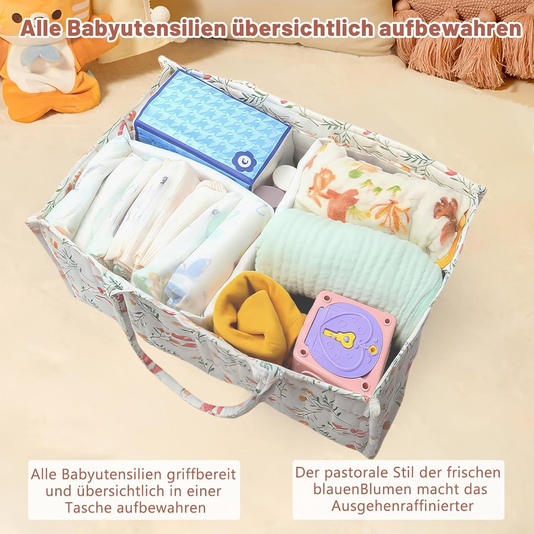 Wickeltasche Organizer, Grosse Baby Windel Caddy mit Griff & Herausnehmbarer Trennwand, Wickelkorb O