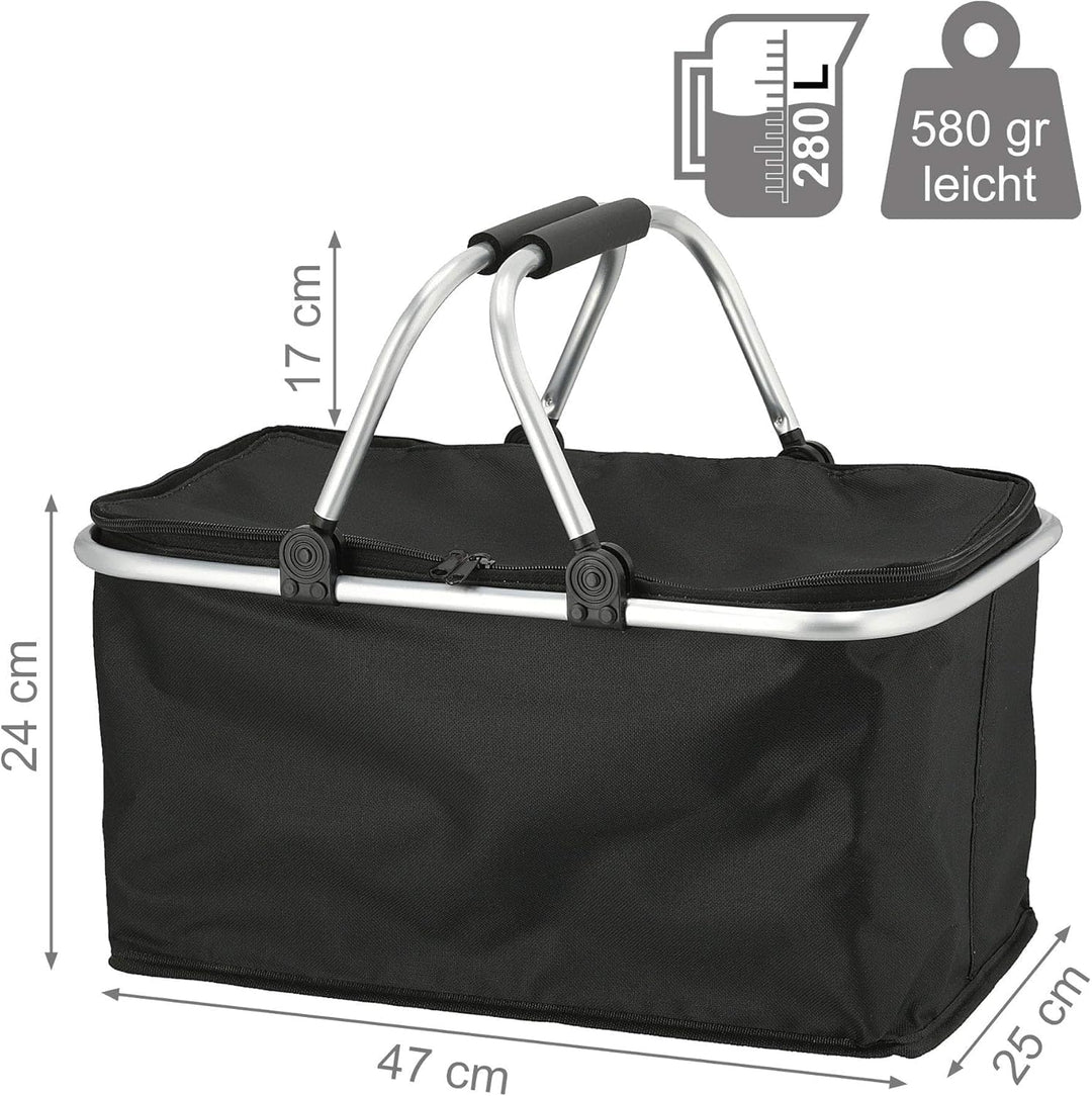 Faltbarer Einkaufskorb mit Kühlfunktion [30L] – Isolierter Korb & Picknickkorb mit Alurahmen, leicht