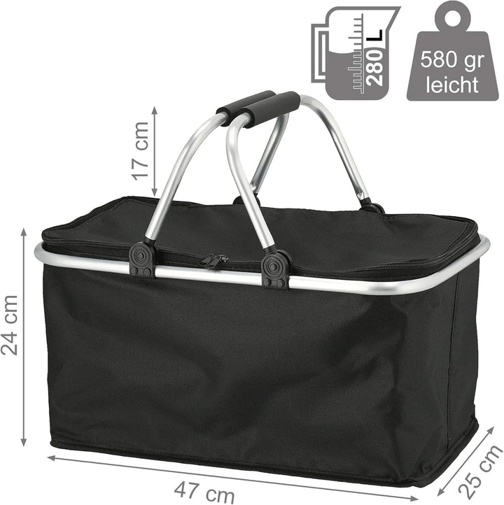 Faltbarer Einkaufskorb mit Kühlfunktion [30L] – Isolierter Korb & Picknickkorb mit Alurahmen, leicht