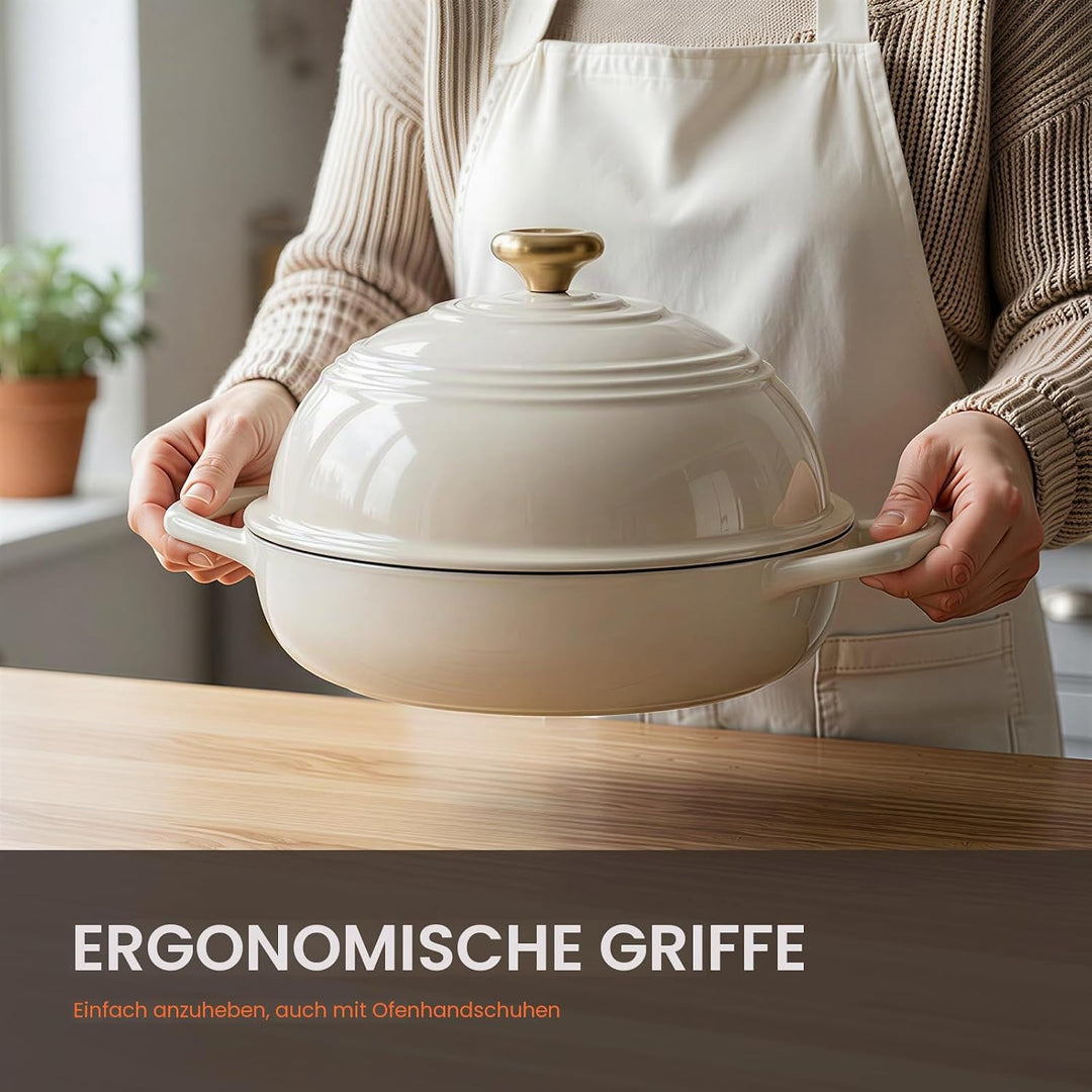 Overmont Gusseisen Topf Emaille Brotbacktopf - 5.7L Bräter Schmortopf mit Deckel und Kochbuch – für