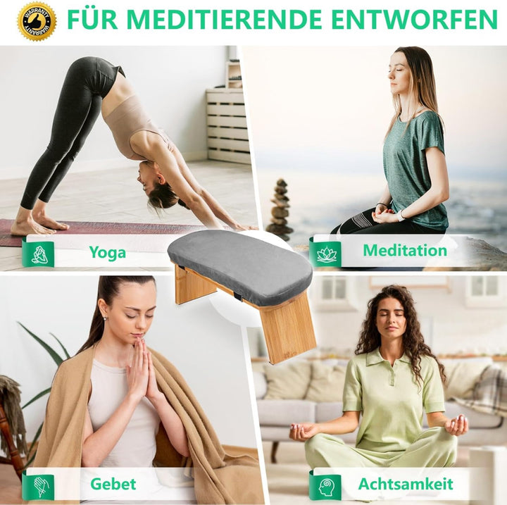 Hihealer Meditationsbank – Klappbare Ergonomische Bambus-Meditationsbank mit Bequemem Kissen, zum Kn