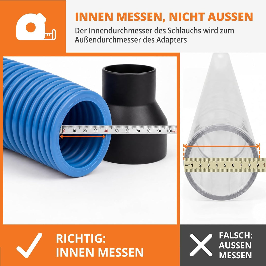 WFix Individueller Schlauchadapter nach Mass (25-40mm) – Konfigurierbares Reduzierstück für Werkstat
