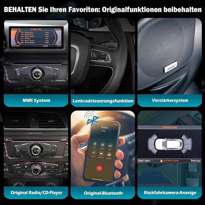 Erisin 8-Kern 4GB RAM+64GB ROM Android 14 Autoradio GPS Navi für Audi Q5 2009-2016 10,25 Zoll IPS Bi