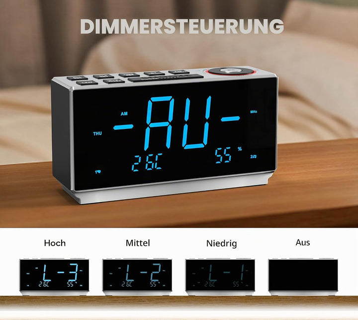 iTOMA Wecker mit FM-Radio, USB-Aufladung, 1.8'' Ice Blue LED-Anzeige, Nachtlicht, Dual Alarm, Snooze