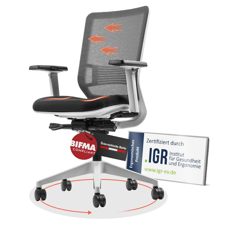 Yaasa Chair Ergonomischer Bürostuhl, Schreibtischstuhl mit Lordosenstütze, 3D-Armlehnen und Einstell