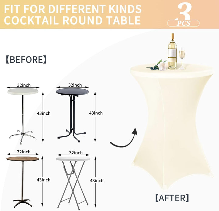 Teruntrue 3 Stück Beige Stehtisch Hussen Stehtische, Stehtischhusse für Ø 80-85 cm Stehtische und Bi