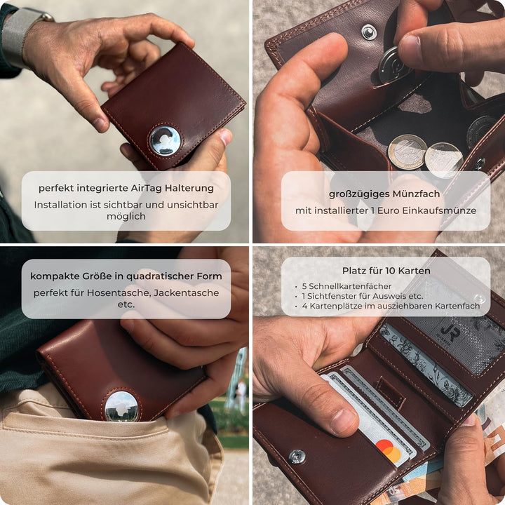 ISENTIALS Airtag* Geldbörse mit Münzfach I Apple Airtag Leder Wallet Portemonnaie Herren mit RFID Sc