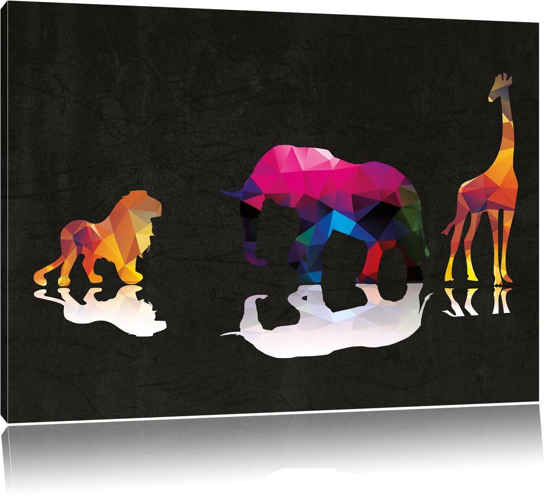 Tiere der Savanne schwarz, Format: 100x70 auf Leinwand, XXL riesige Bilder fertig gerahmt mit Keilra
