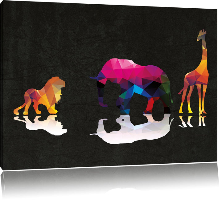 Tiere der Savanne schwarz, Format: 100x70 auf Leinwand, XXL riesige Bilder fertig gerahmt mit Keilra