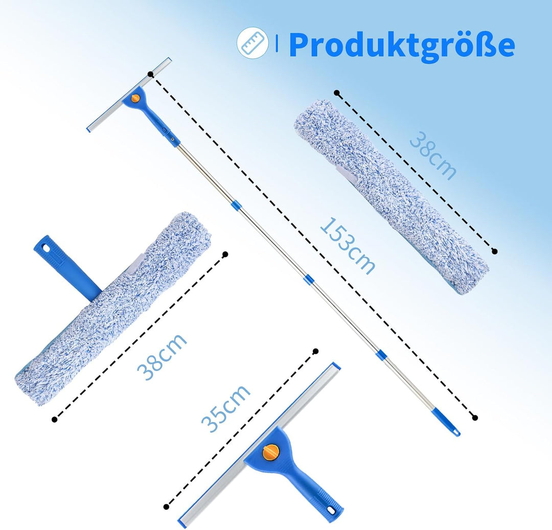 1,5m Fensterreiniger mit Langem Griff, 35cm Fensterabzieher und 38cm Fensterwischer als Kombi-Set, P