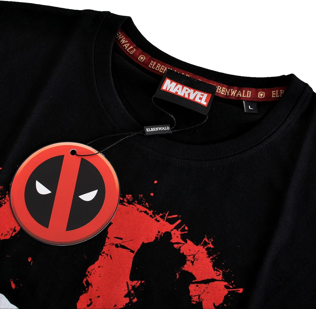 Elbenwald Marvel T-Shirt Deadpool Splatter Symbol Brustprint für Herren schwarz - XL