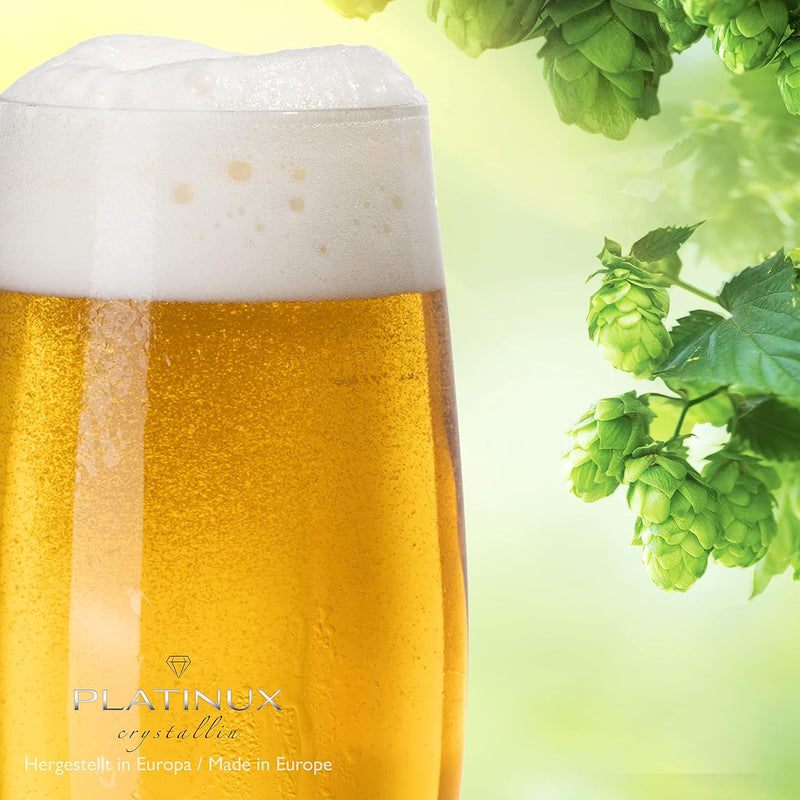 PLATINUX Bierkelche 500ml (max. 580ml) aus Crystalline Glas Set 6-Teilig Biertulpe Biergläser Weizen