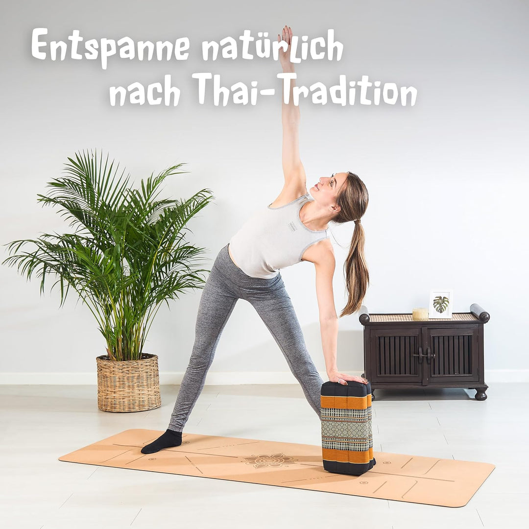 livasia Block Yogakissen eckig - 17x34x12cm - Meditationskissen mit Kapok, Stützkissen Bolster recht