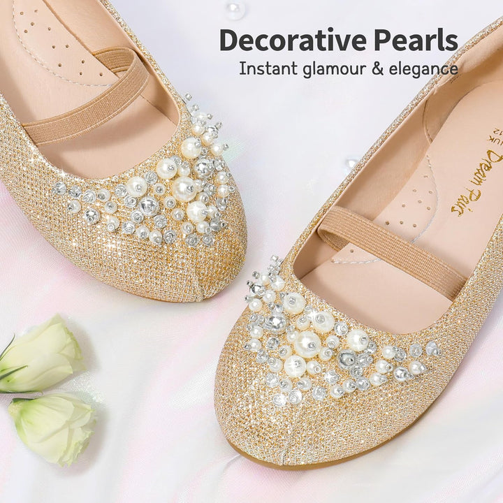 DREAM PAIRS Mädchen Mary Jane Ballerinas Prinzessinnenschuhe für Kinderpartys 24 EU Gold Glitzer, 24